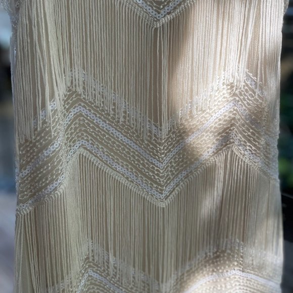 NWT Lulus White Sequin Fringe Midi Dress XS Art Deco Square Neckline with Straps - Picture 12 of 14